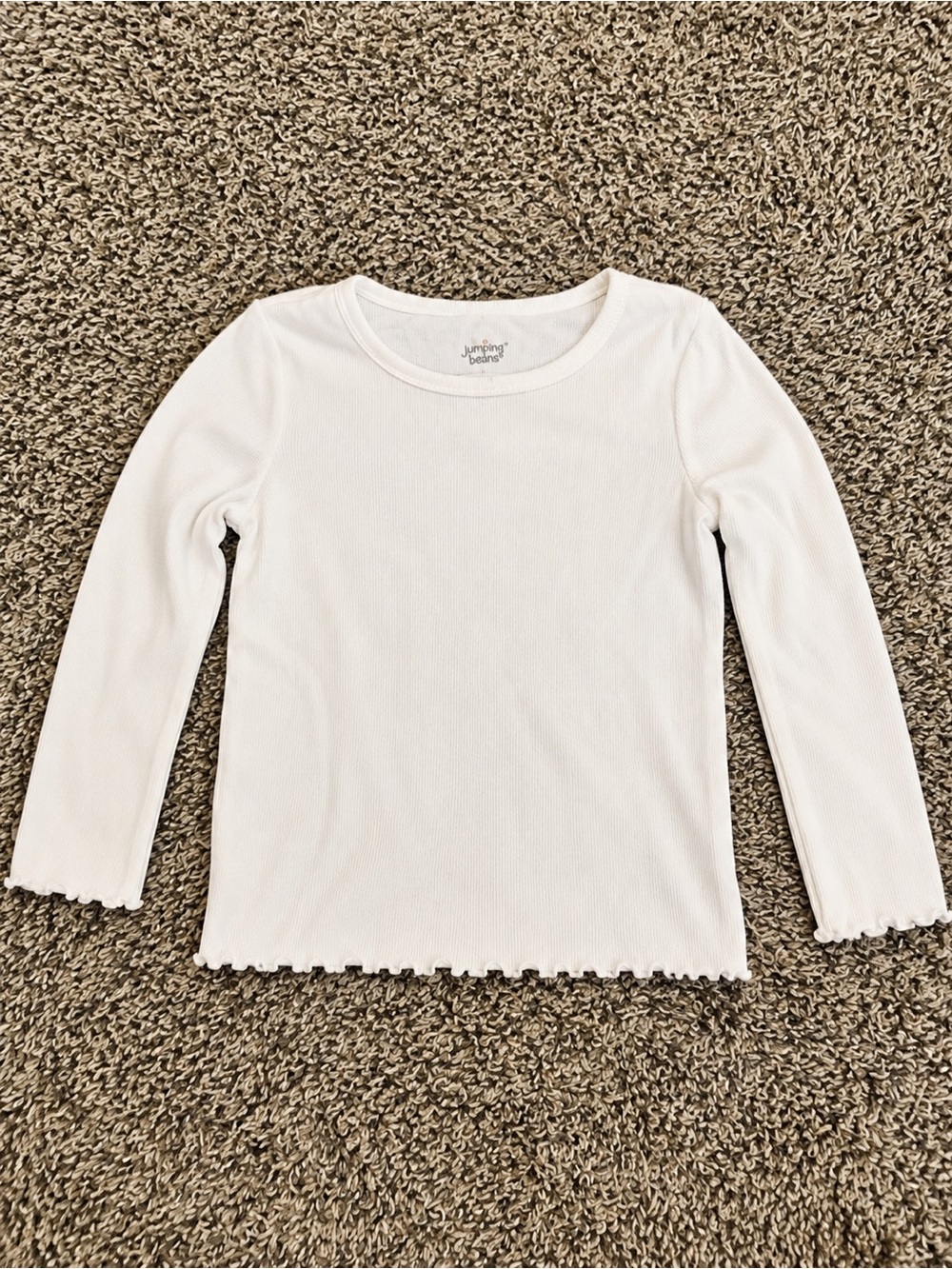 jumping beans White Ribbed Long Sleeve Tee with Lettuce Hem